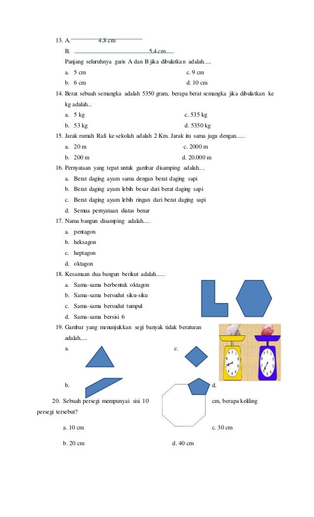 Contoh soal uas mtk kelas IV sd semester 1 kurtilas