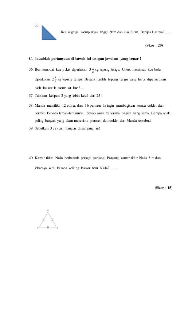 Contoh soal uas mtk kelas IV sd semester 1 kurtilas
