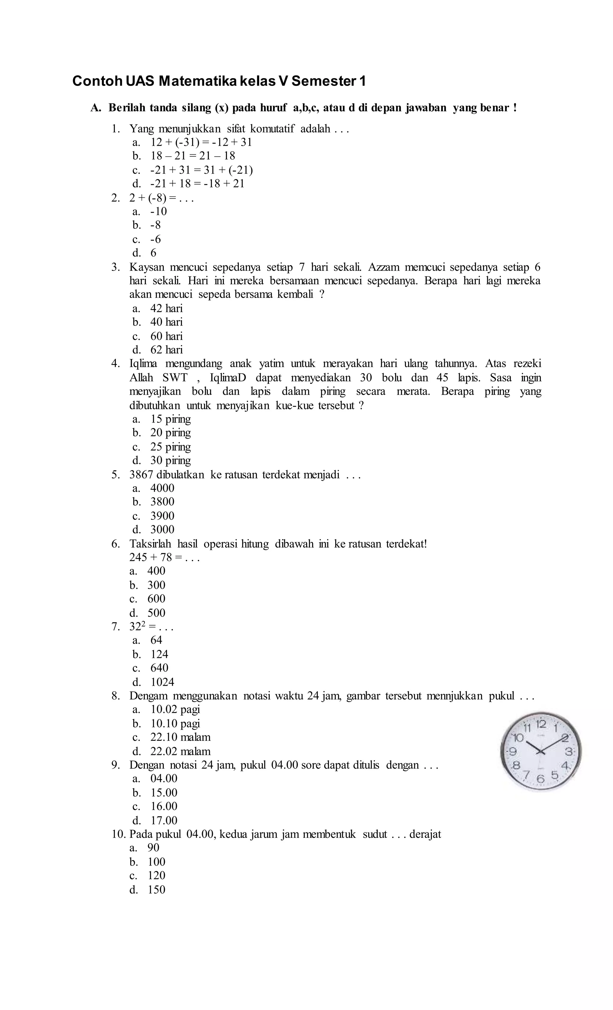 Soal kelas 5 sd semester 1