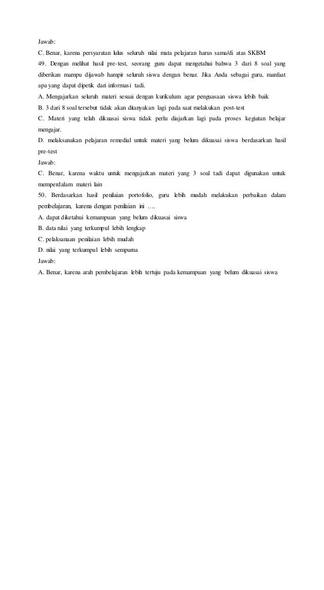 Contoh Soal Ujian Ut Pgsd Pdgk4301 Evaluasi Pembelajaran