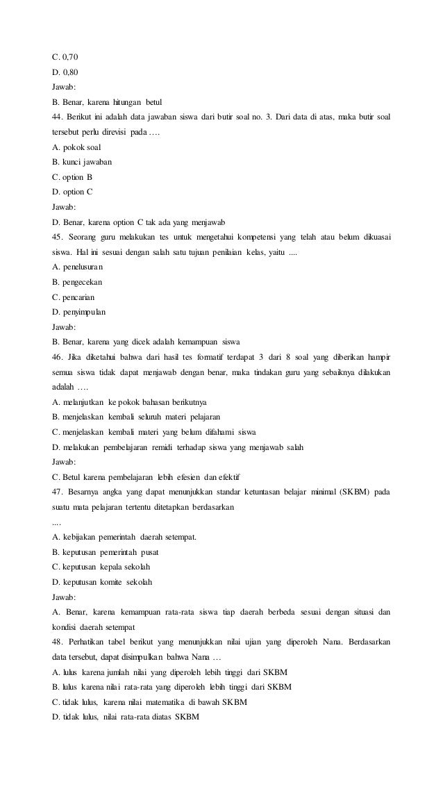 Contoh soal ujian ut pgsd pdgk4301 evaluasi pembelajaran