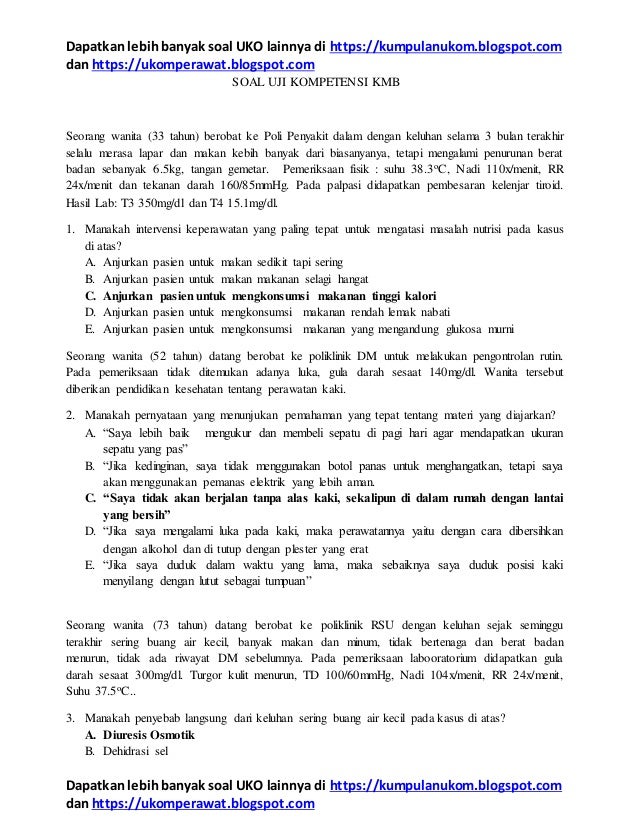 Contoh Soal Uji Kompetensi Keperawatan Medikal Bedah Serta Kunci Jawa
