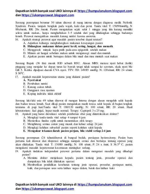 Contoh soal uji kompetensi keperawatan medikal bedah serta Contoh soal uji kompetensi keperawatan medikal bedah serta
