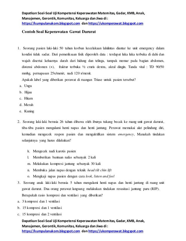 Contoh Soal Ukom Keperawatan Gawat Darurat