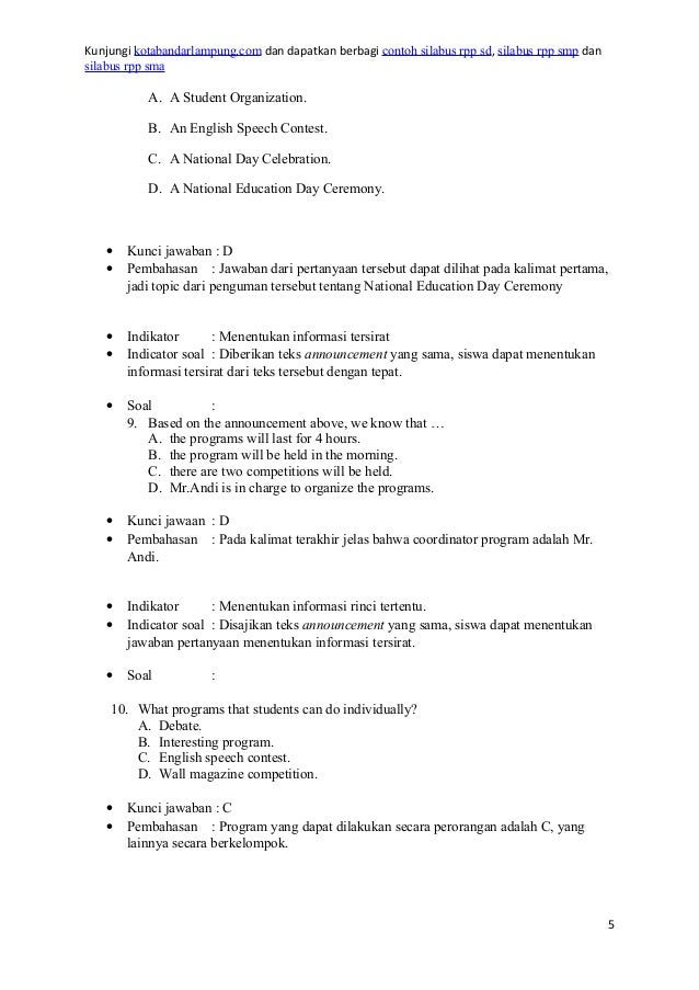 Contoh Soal Bahasa Inggris Tentang Announcement Sma.Contoh 