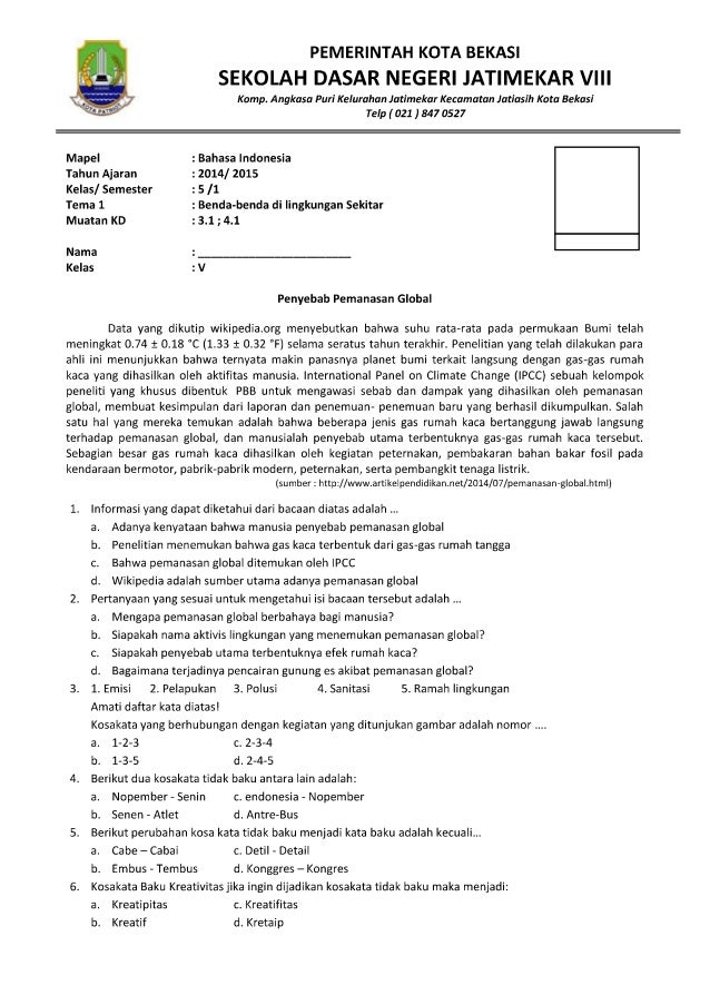 Contoh soal uts bin tema 1 Contoh soal uts bin tema 1