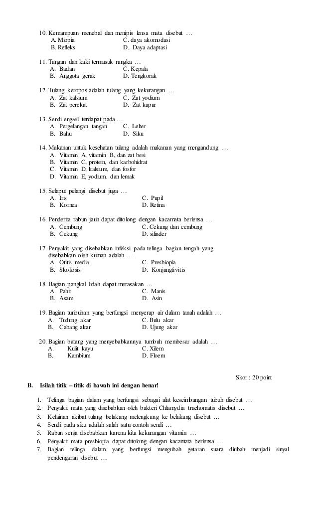Contoh soal UTS IPA Kelas IV SD Semester 1 KTSP 2006