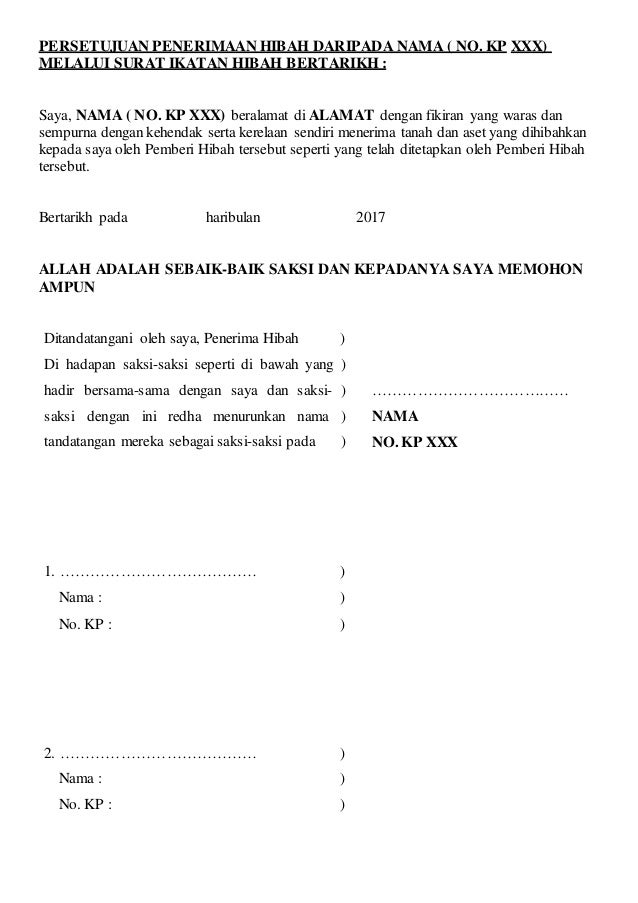 Contoh Surat Ikatan Hibah