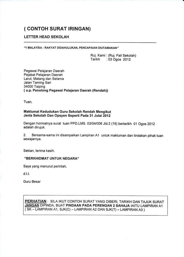 contoh surat iringan ke ppd