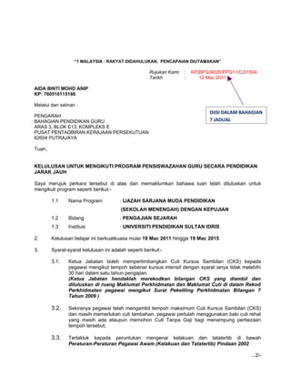 Contoh Surat Kelulusan Ppg