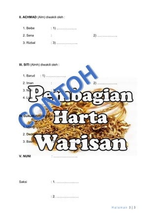 Contoh Surat Kesepakatan Bagi Waris