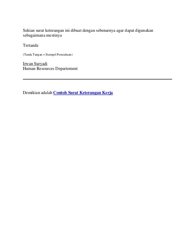 Contoh surat keterangan kerja