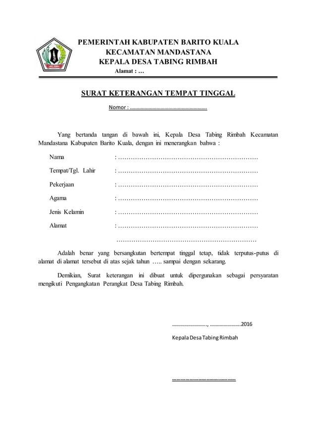 Contoh surat keterangan tempat tinggal dari kepal desa | PDF