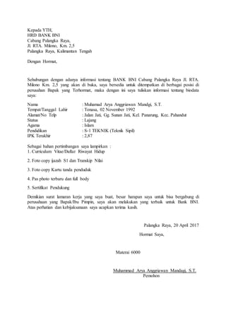 Contoh surat lamaran kerja bank bni | PDF