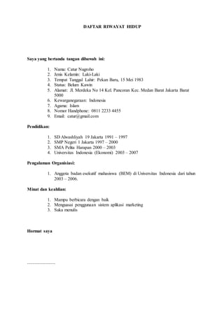Contoh Surat Lamaran Kerja Umum 2