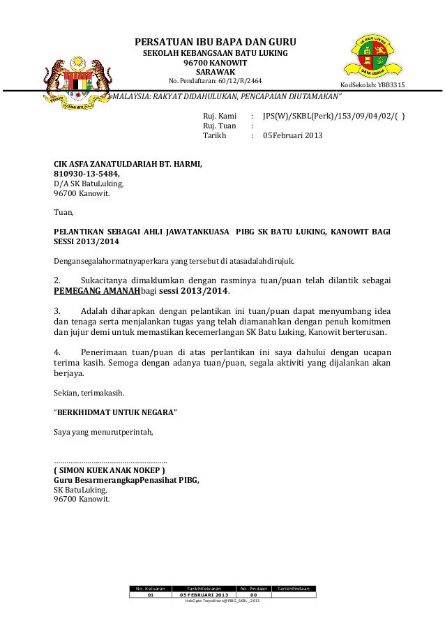 Contoh Surat Lantikan Ajk Unit Hem