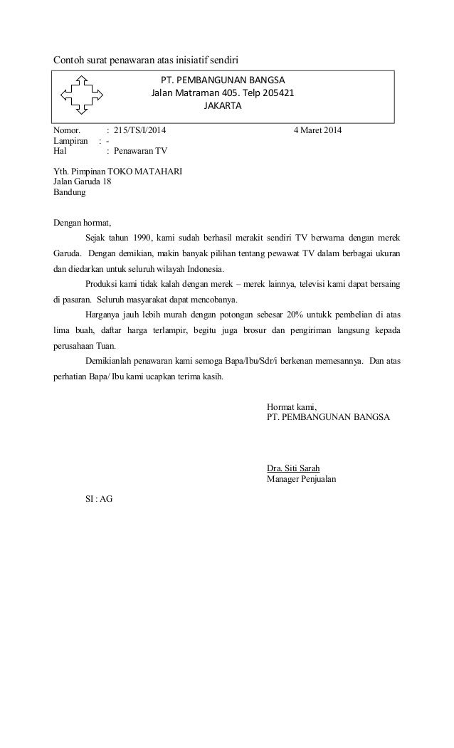 Contoh surat penawaran berdasarkan surat permintaan penawaran