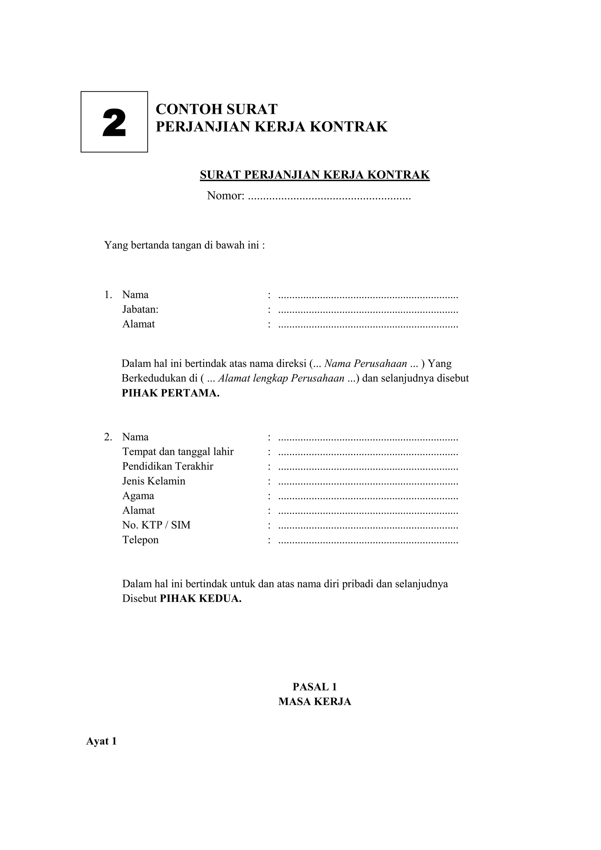 Contoh surat perjanjian | DOCX