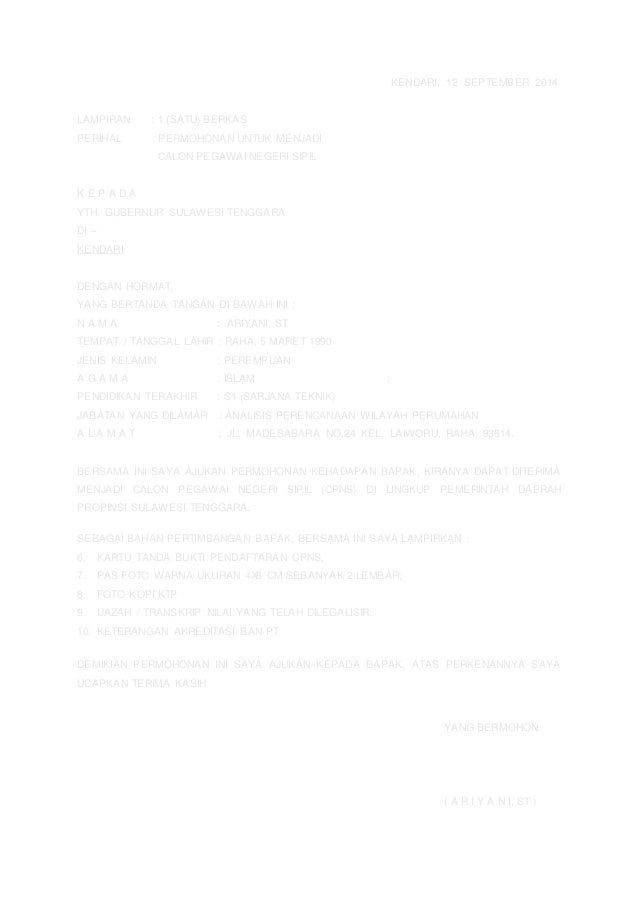 Contoh surat permohonan cpns
