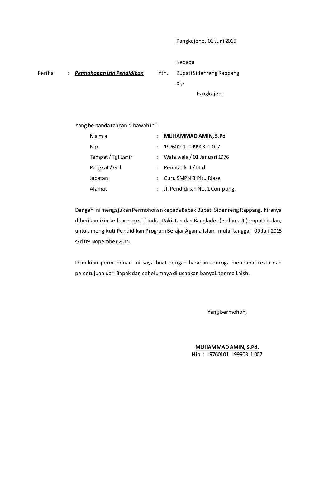 Contoh surat permohonan izin bupati