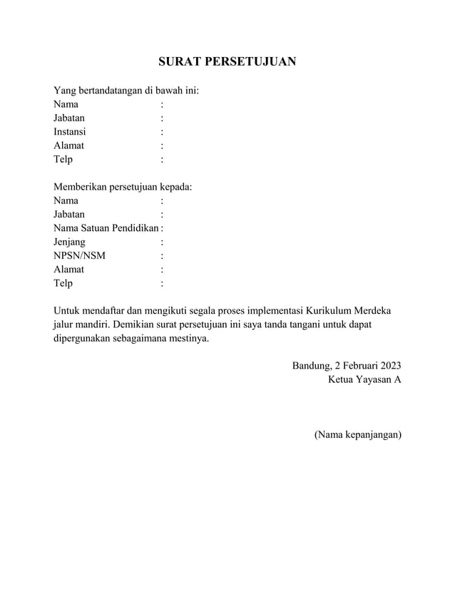 Surat Persetujuan Yayasan Kurikulum Merdeka Mandiri P - vrogue.co