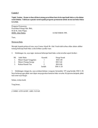 Contoh surat rasmi and tidak rasmi