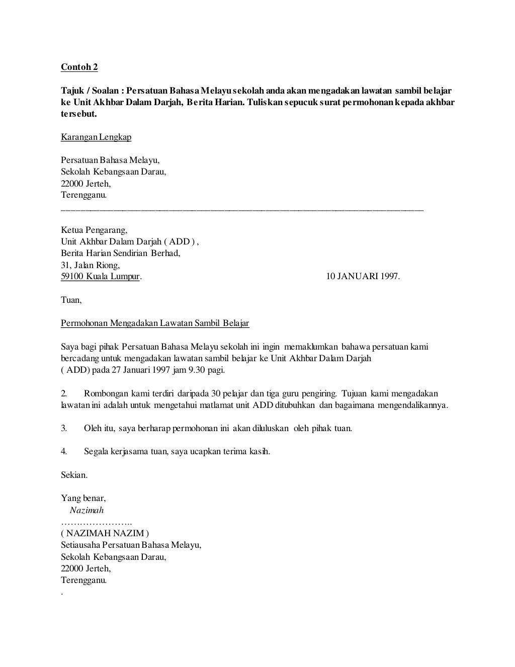 Contoh surat rasmi and tidak rasmi
