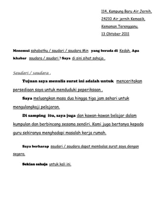 Contoh Surat Tidak Rasmi