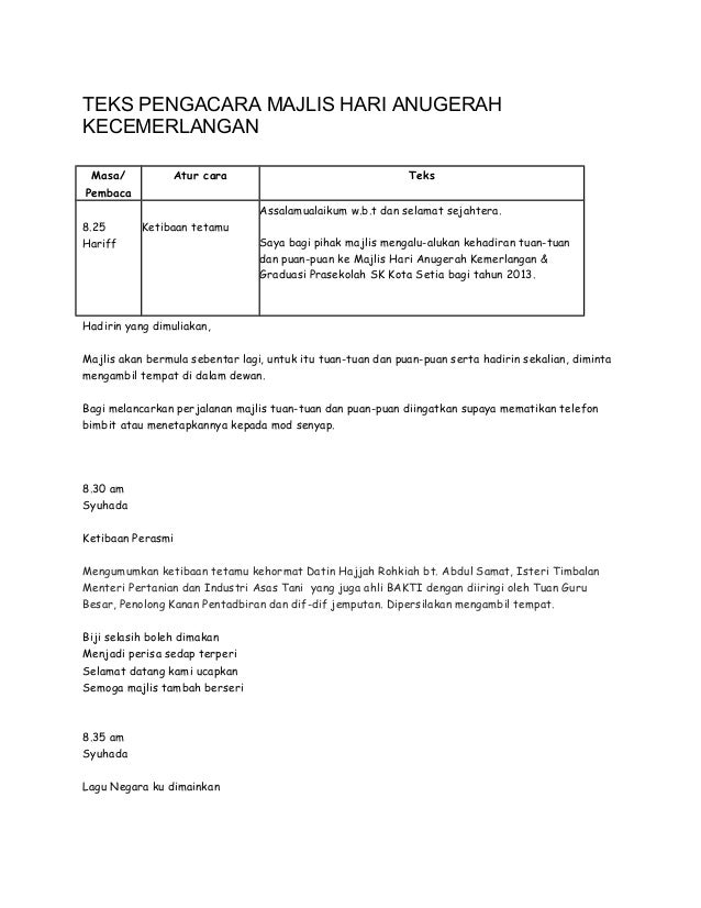 Teks Pengacara Majlis Hari Anugerah Kecemerlangan 2018