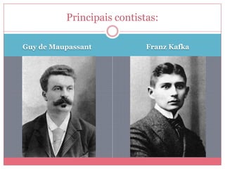 Guy de Maupassant Franz Kafka
Principais contistas:
 