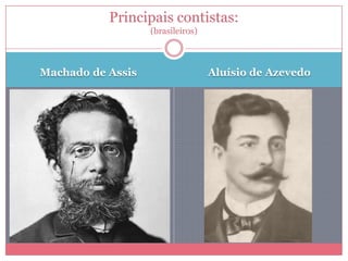 Machado de Assis Aluísio de Azevedo
Principais contistas:
(brasileiros)
 
