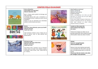 CONTOS POLA IGUALDADE
Arturo y Clementina
Autoras:Adela Turín, Nella Bosni
Editorial: Kalandraka 2012
Narra a historia dun...