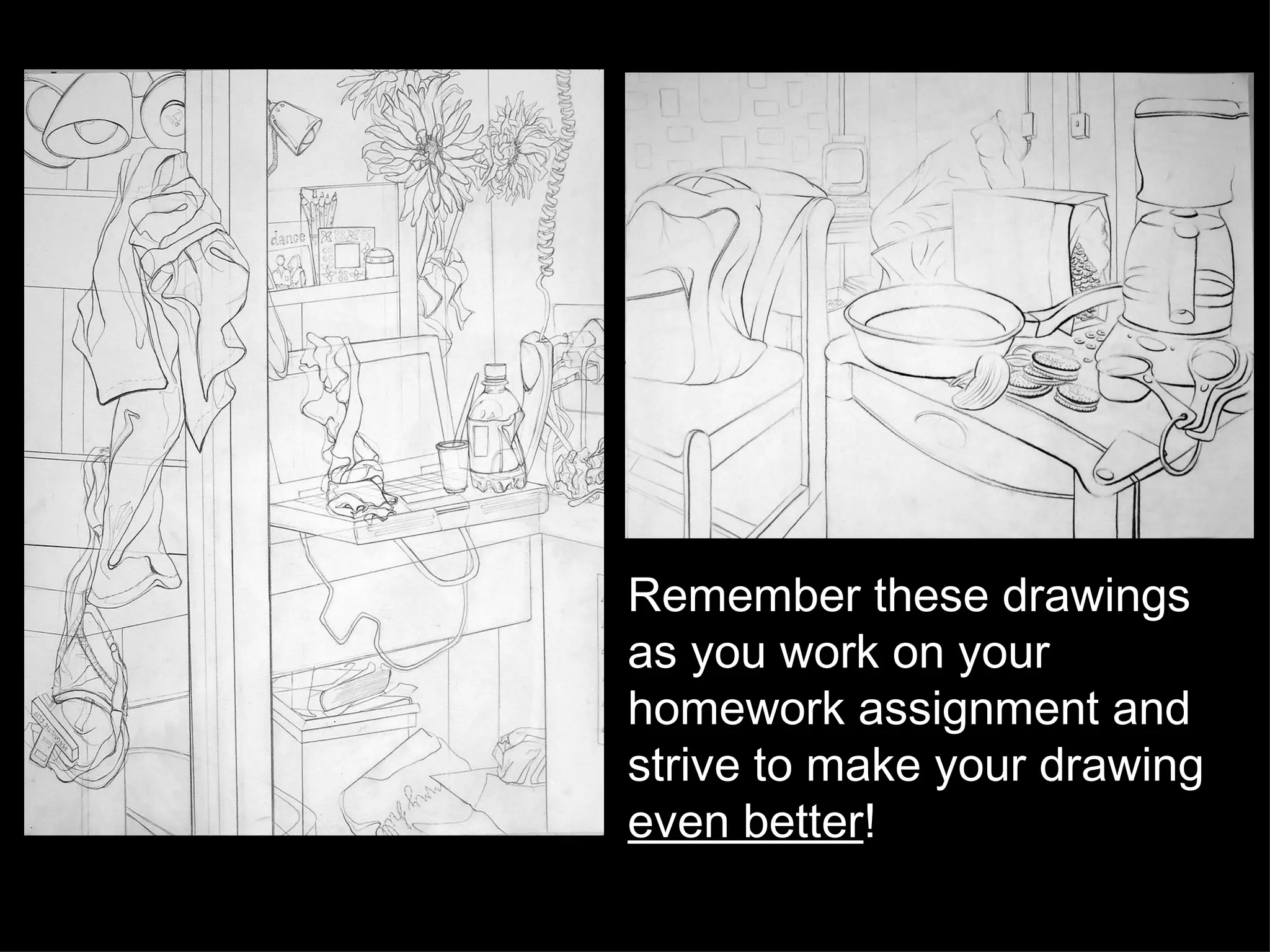Remember these drawings as you work on your homework assignment and strive to make your drawing  even better ! 