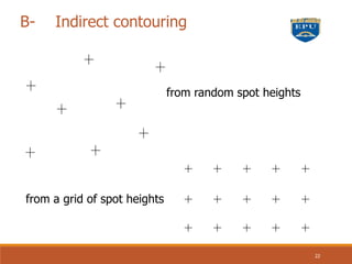 B- Indirect contouring
from random spot heights
from a grid of spot heights
22
 