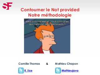 Contourner le Not provided
Notre méthodologie
K_lice
Camille Thomas Mathieu Chapon
Mathieujava
&
 