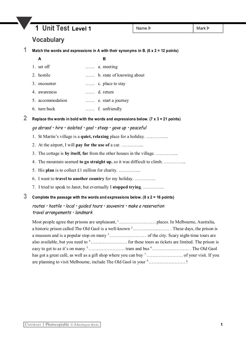Unit 1 Test 1 vocabulary And Grammar 