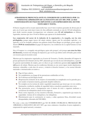 Asociación de Trabajadoras del Hogar, a Domicilio y de Maquila
“ATRAHDOM”
Teléfono 502 2220410, mail: atrahdomcoordinacion...