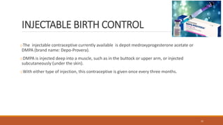 Dmpa Injectable contraception methods, steroids IUDs ,natural method | PPTX