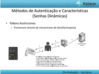 Tokens Assíncronos Funcionam através de mecanismos de desafio/resposta Métodos de Autenticação e Características (Senhas Dinâmicas) 