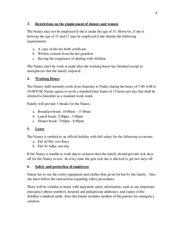 standard nanny contract