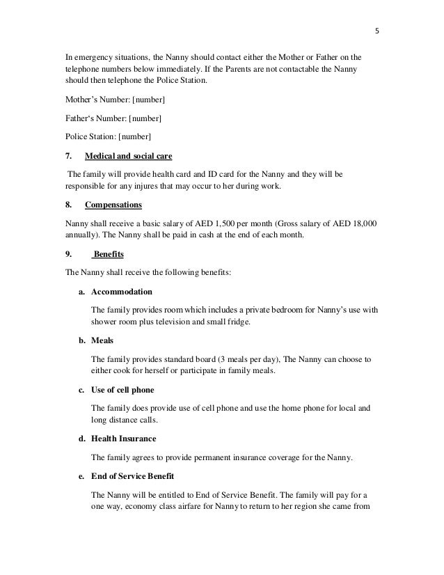 sample nanny contract template
