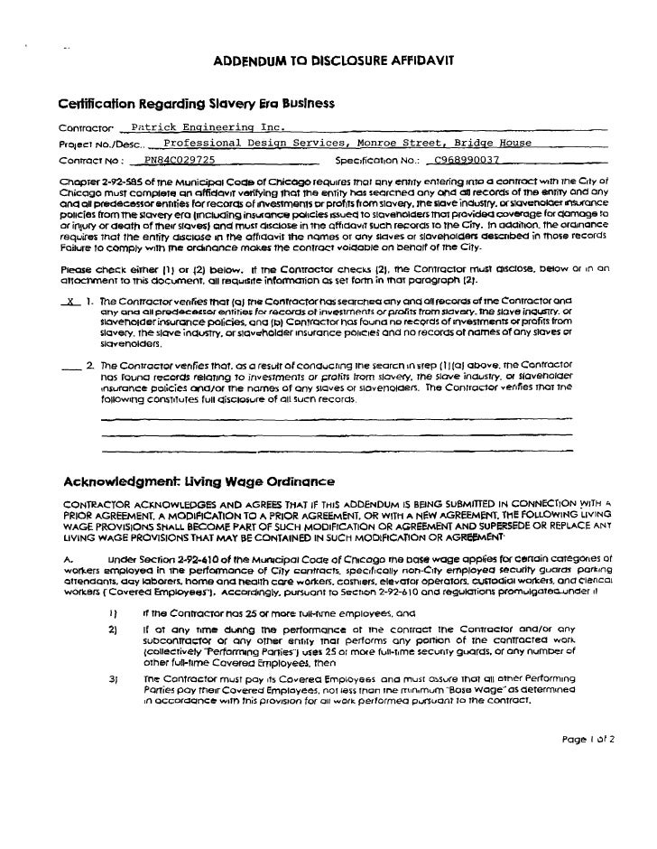 contract c029725 patrick engineering contract with city of chicago city of chicago affidavit form