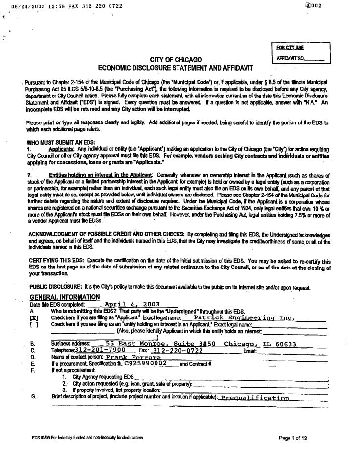 contract c029725 patrick engineering contract with city of chicago city of chicago affidavit form