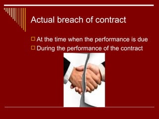 Actual breach of contract At the time when the performance is due During the performance of the contract 