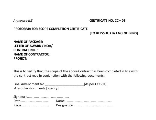 End Of Contract Certificate Sample