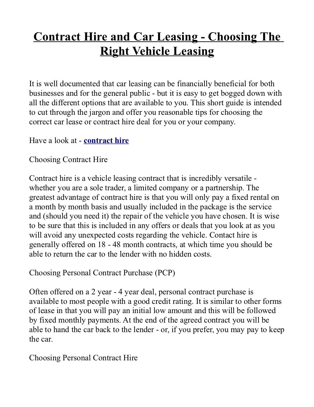 Contract Hire and Car Leasing Choosing The Right Vehicle Leasing