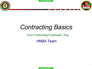 Contracting Basics Joint Contracting Command - Iraq HNBA Team 