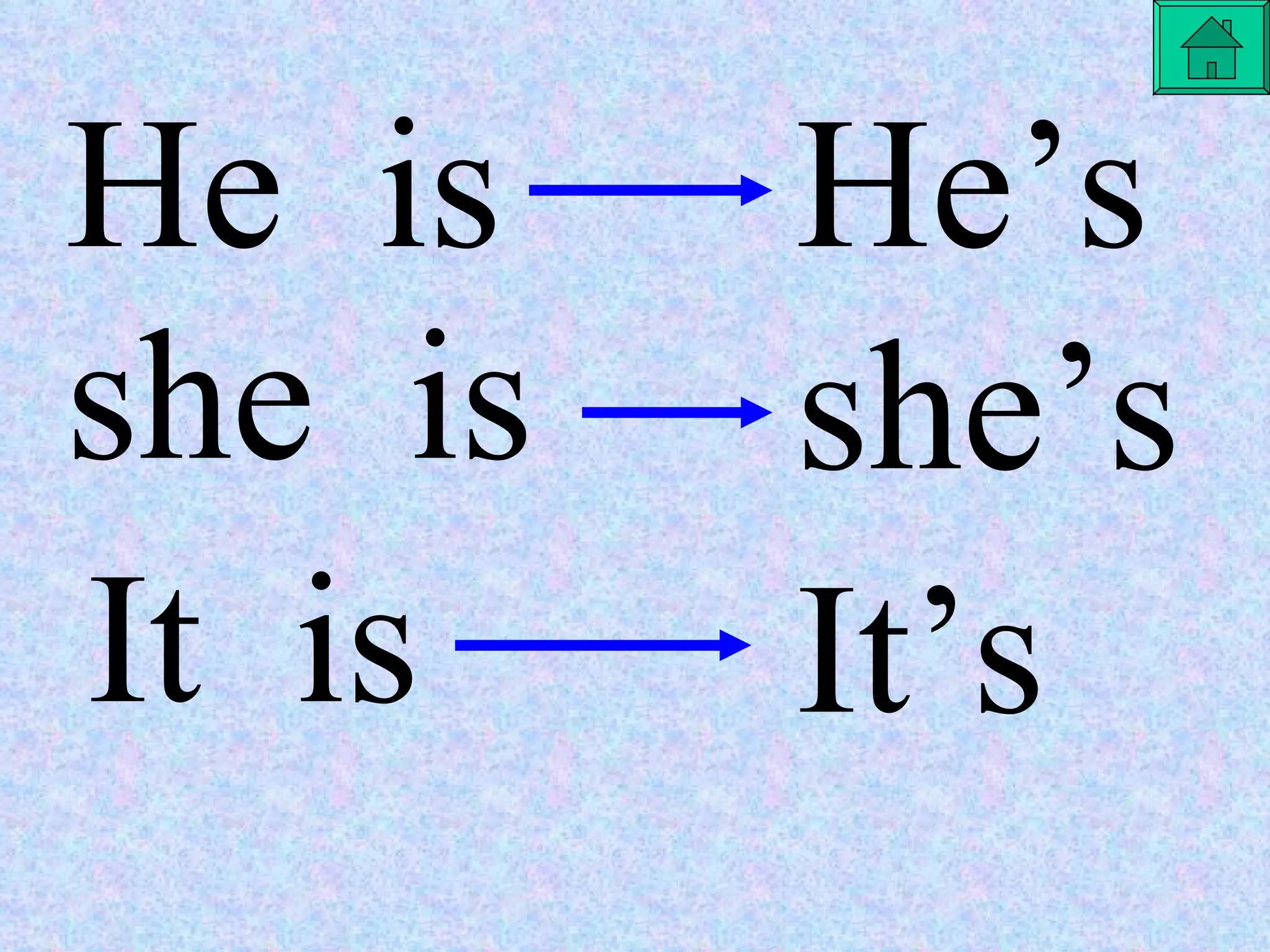 He  is  He’s she  is  she’s It  is It’s 