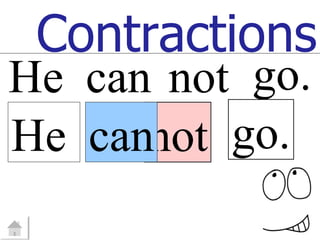 Contractions
He can not go.
He cannot go.
 