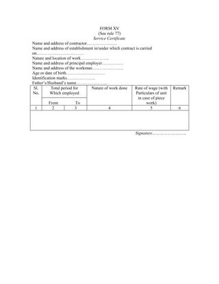 Contractlabour form xv | DOC